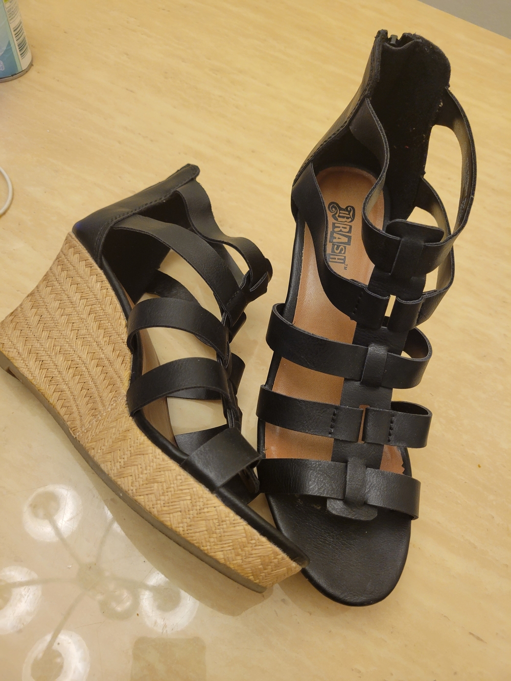 JustFab Black Strappy Wedge Sandals with Espadrille Platform